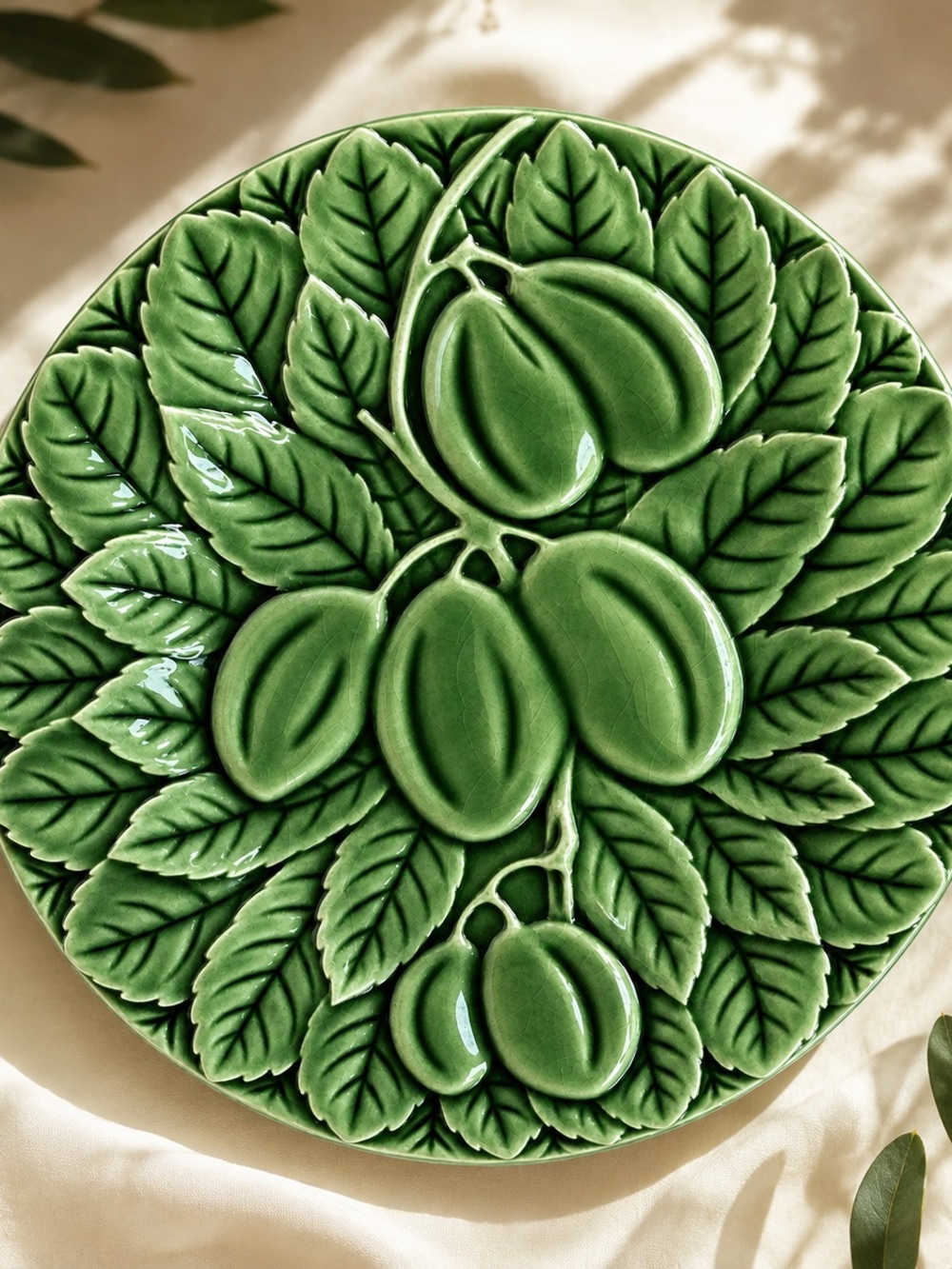 Green Ceramic PrumFruit Motif Plate